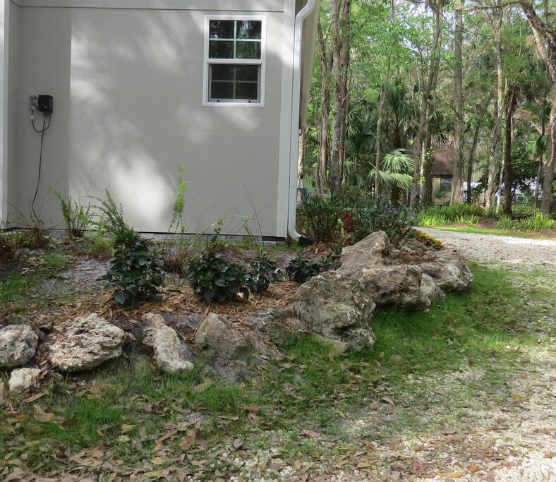 Professional landscaping accents the property.