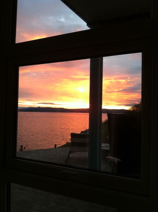 Autumn sunrise seen from the armchair in the apartment.