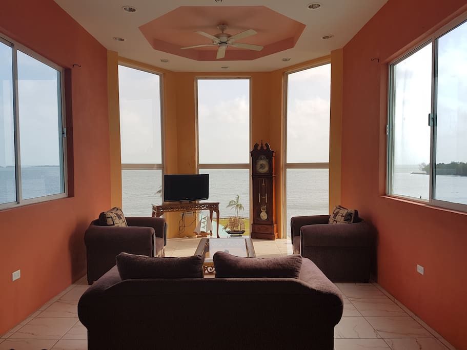 Panoramic view of the Caribbean Sea from Living Room