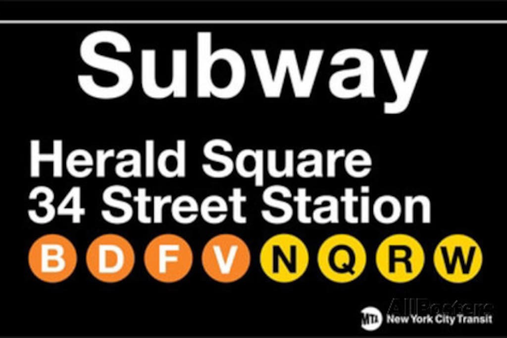 Hearld Square Subway is right at the corner. Penn Station 1 block away!!
