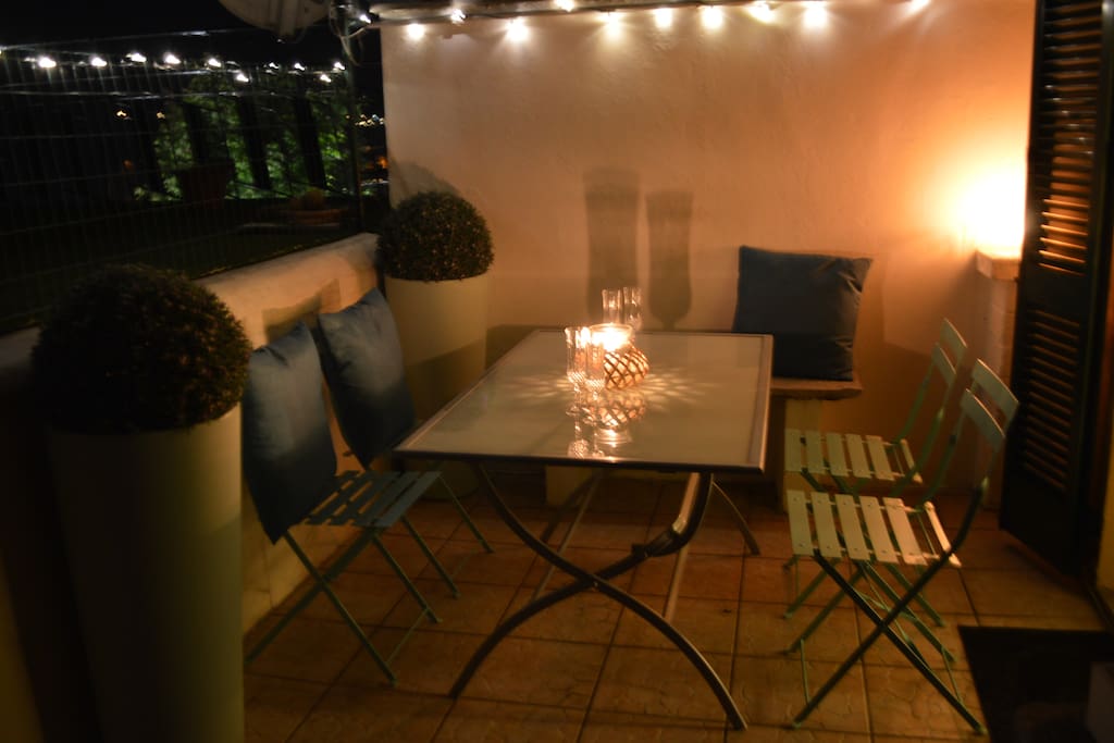 Patio area at night