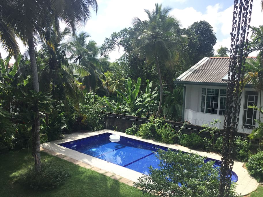 View of pool from balcony.