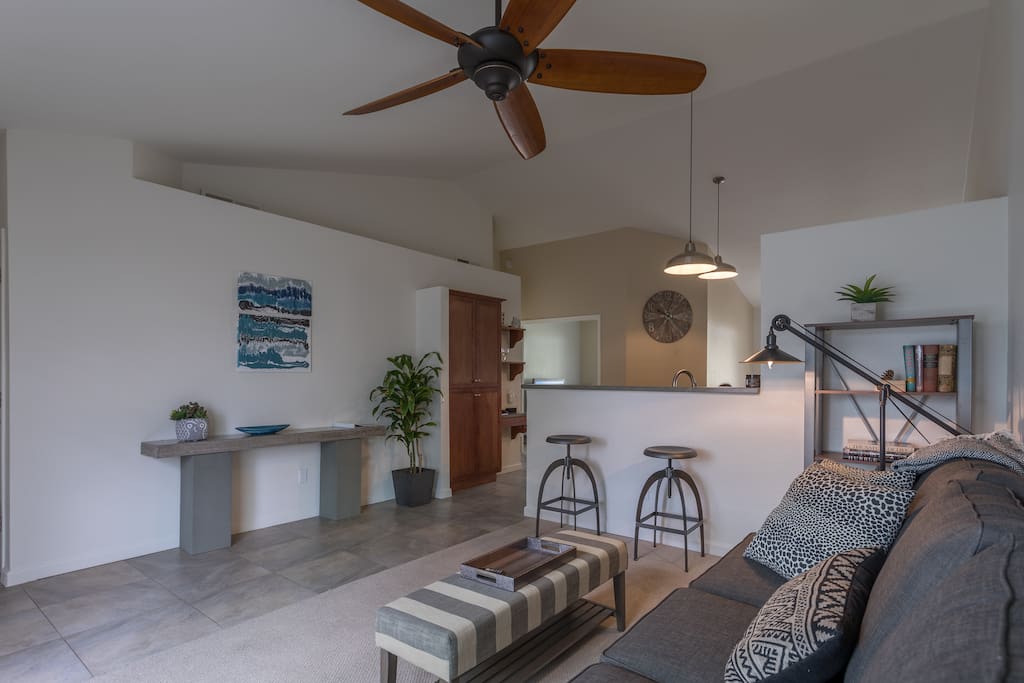 All of the rooms have a vaulted ceiling and brand new furniture. The family room opens to the kitchen and is perfect for conversing with friends and family.