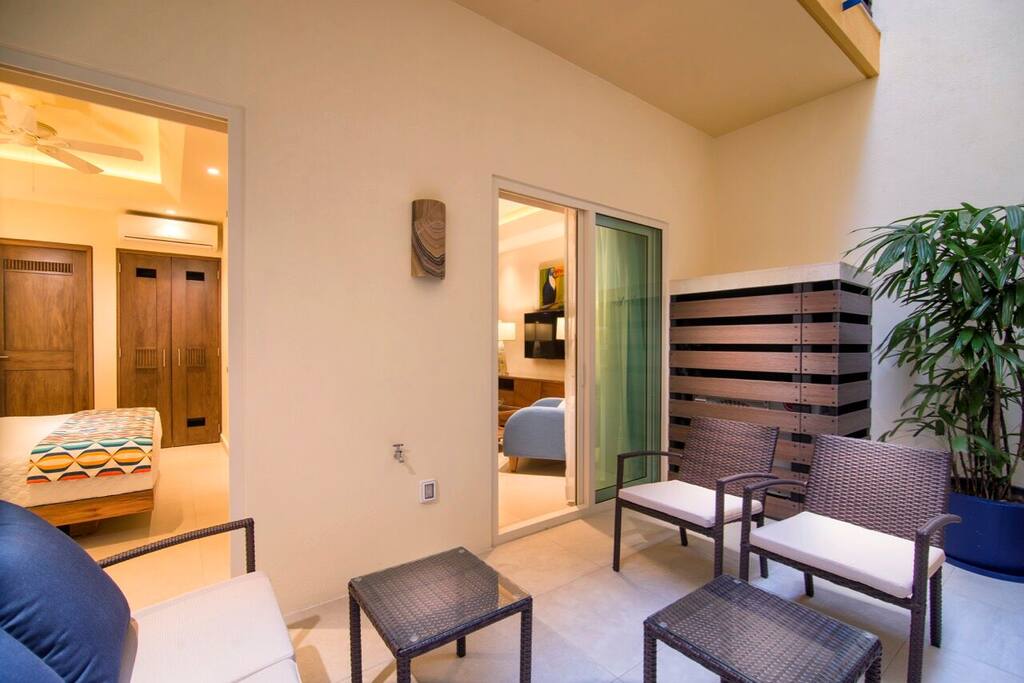 small open patio facing the net door building