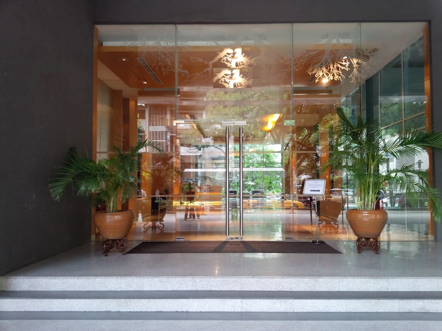 Main entrance to the residential tower.