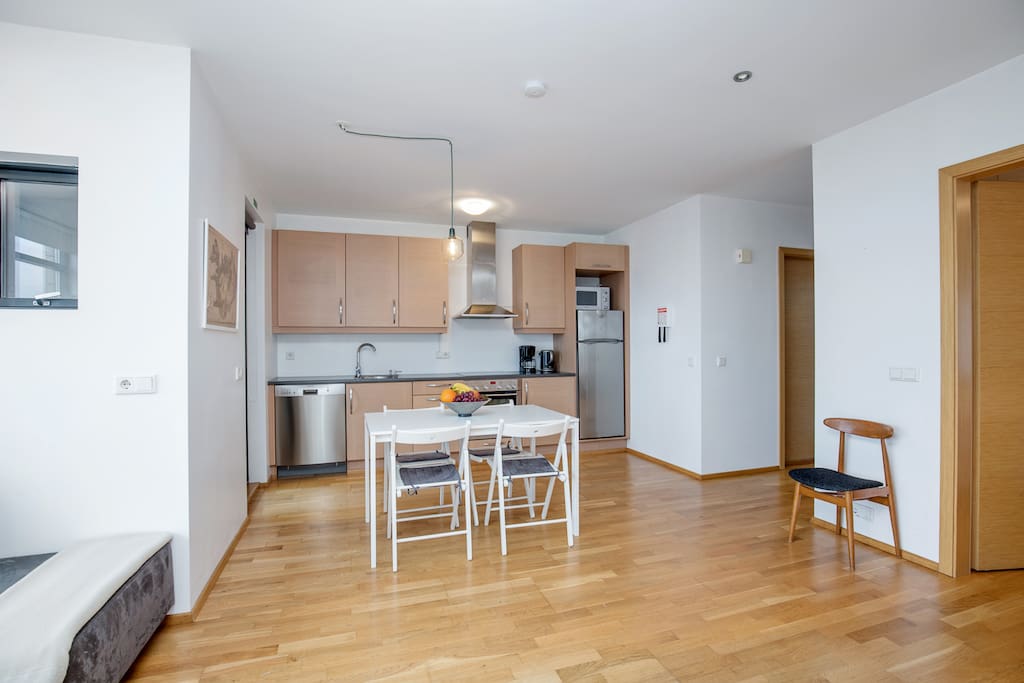 A spacious living and kithcen area.