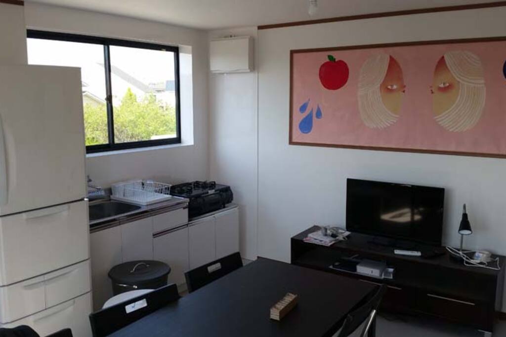 community room with 2 kitchens, fridge, microwave,TV, wifi