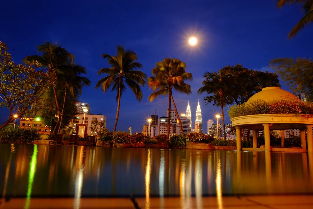 The pool in a full moon night