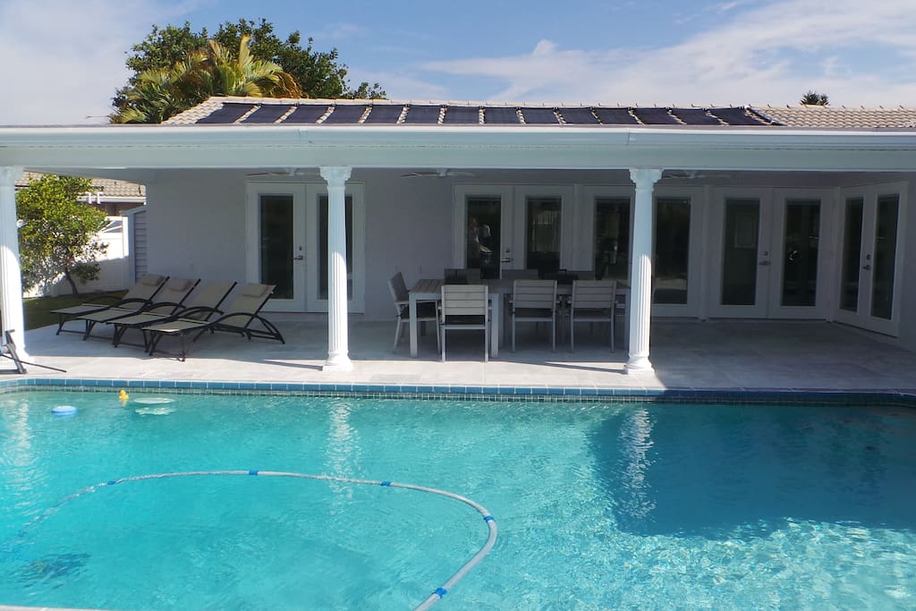 Pool heated by solar panels