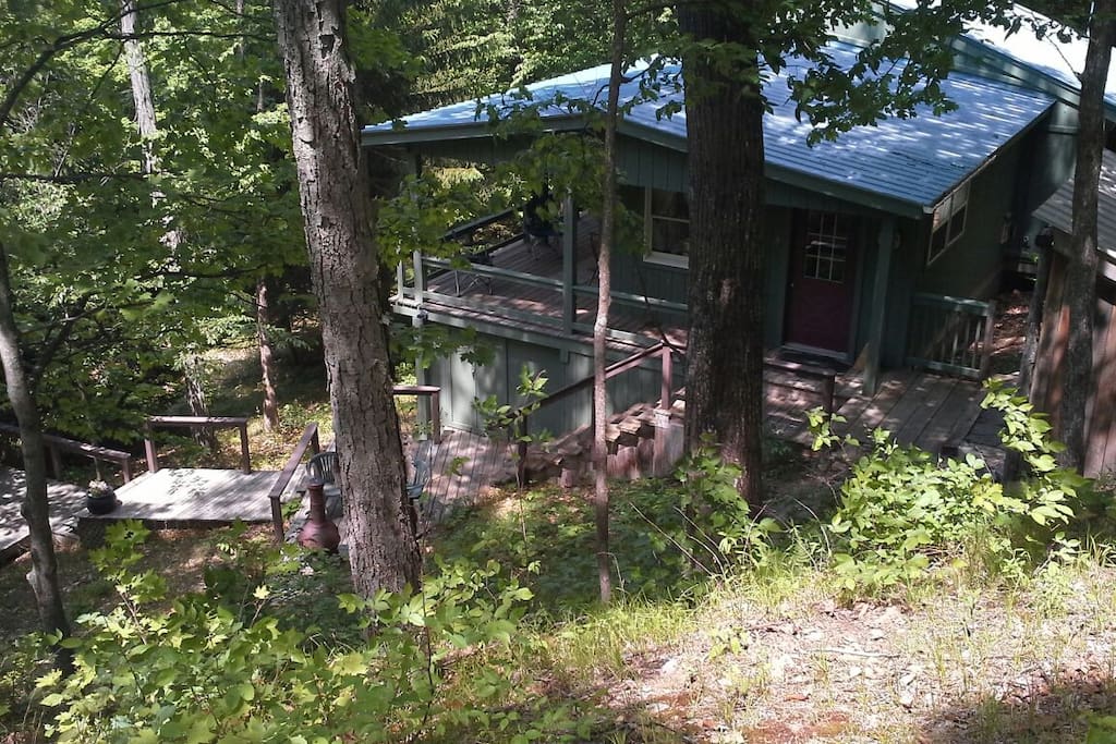 Looking down at cabin from the ridge behind