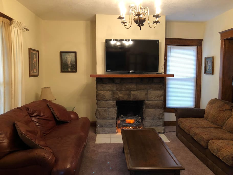 Large Living Room with Leather Foldout Couch