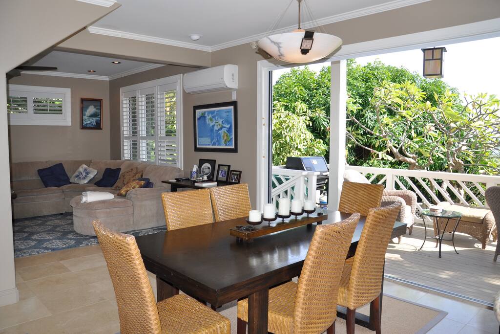 Open floor plan with giant sliding glass panels that allow unobstructed trade wind flow; where Outdoor Beauty meets Indoor Comfort.