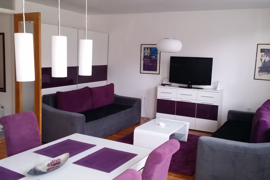 Dining area and Living room with two sofa beds