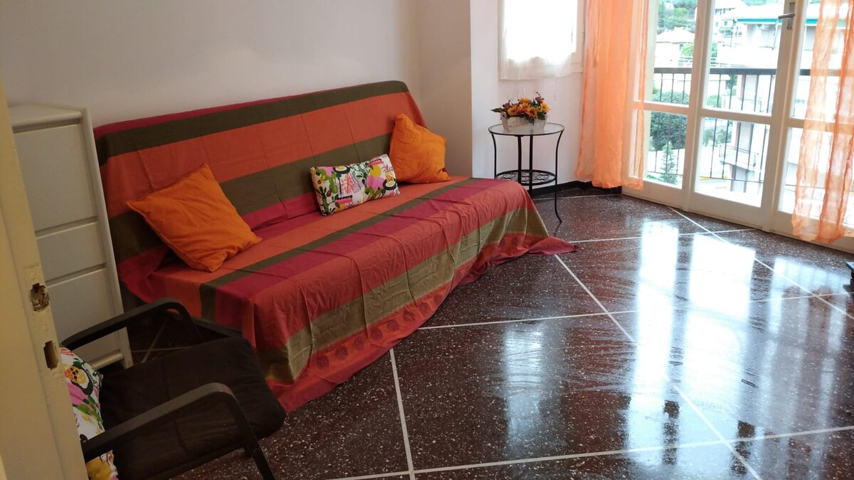 סלון עם ספה נפתחת ומיטה נוספת.