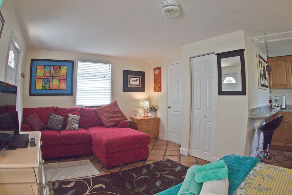 Spacious living area with big , comfortable couch!