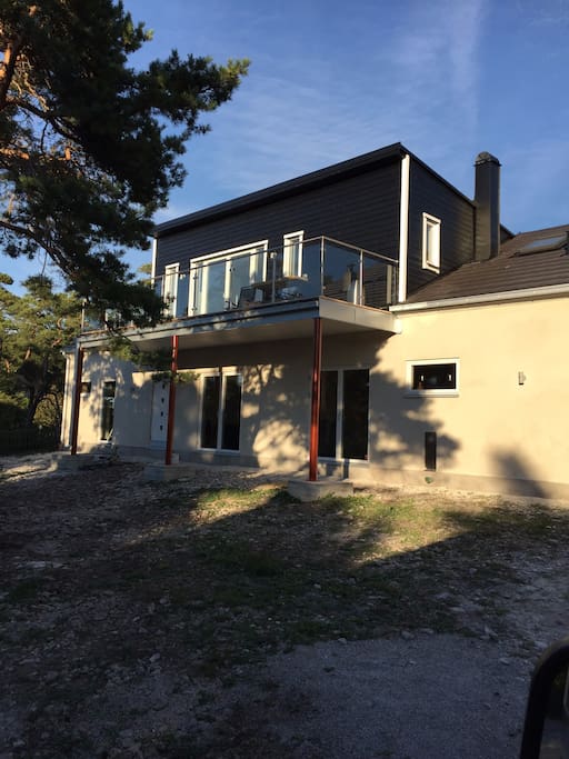 Front view, kitchen and living room