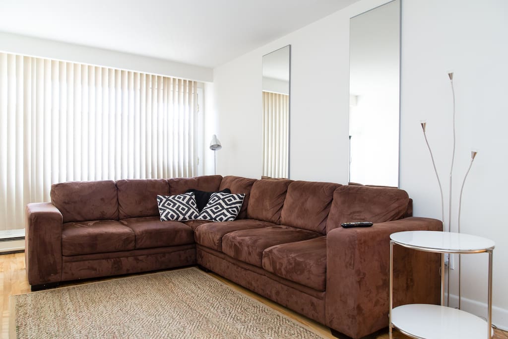 Comfy sofa seats 6 easily.