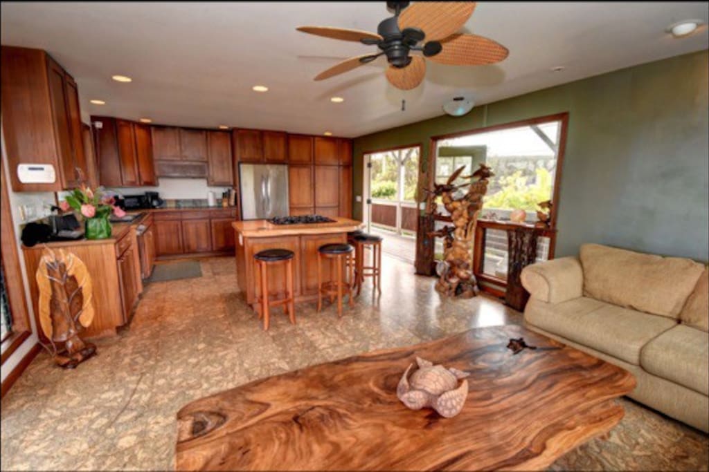 Kitchen and living (LOVE all the woodwork)!