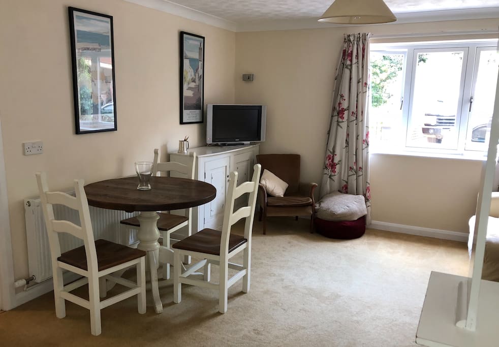 Living area with dining table.
