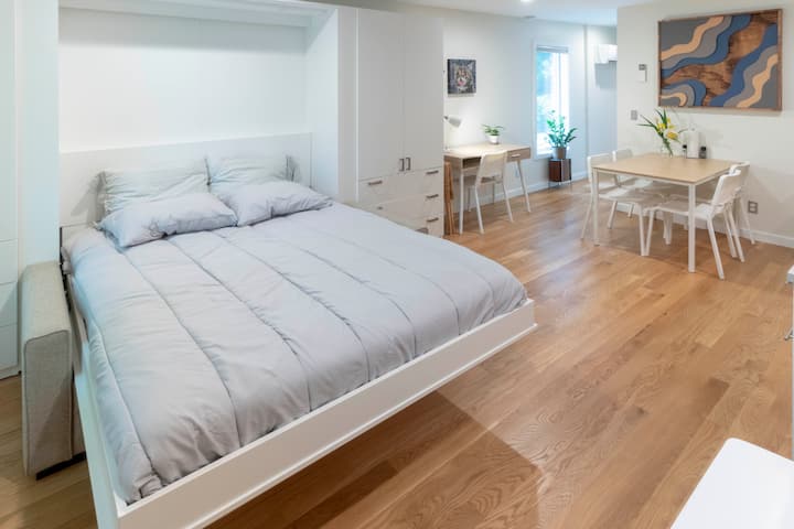 This is the murphy bed when pulled down - a queen size bed!
