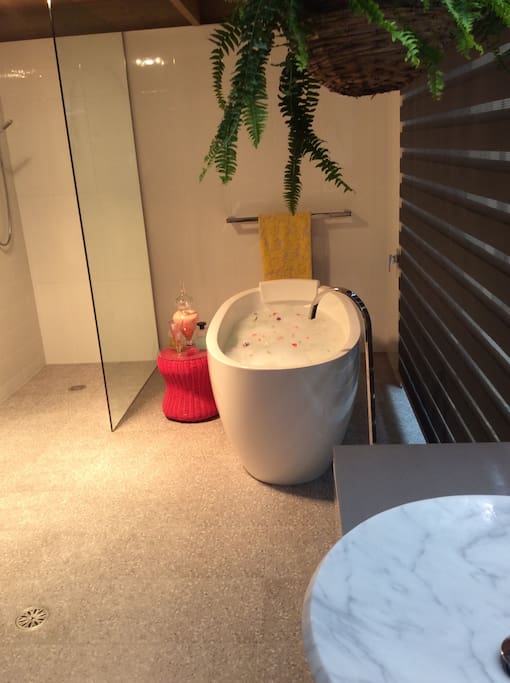Spacious brand new bathroom with deep bath tub - great for relaxation