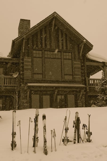 Rustic Timber Mountain Retreat view from ski trail