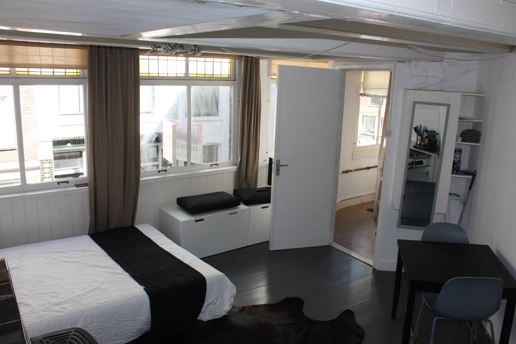 All in one, on the first floor of a typical Amsterdam house.