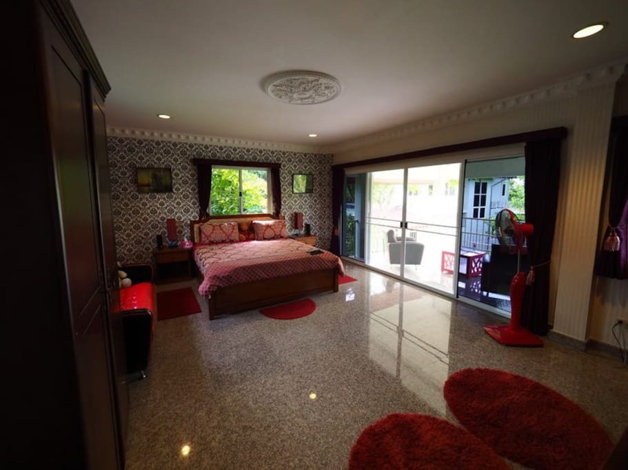 This sweet red room got air condition, TV so you can enjoy you Channel.