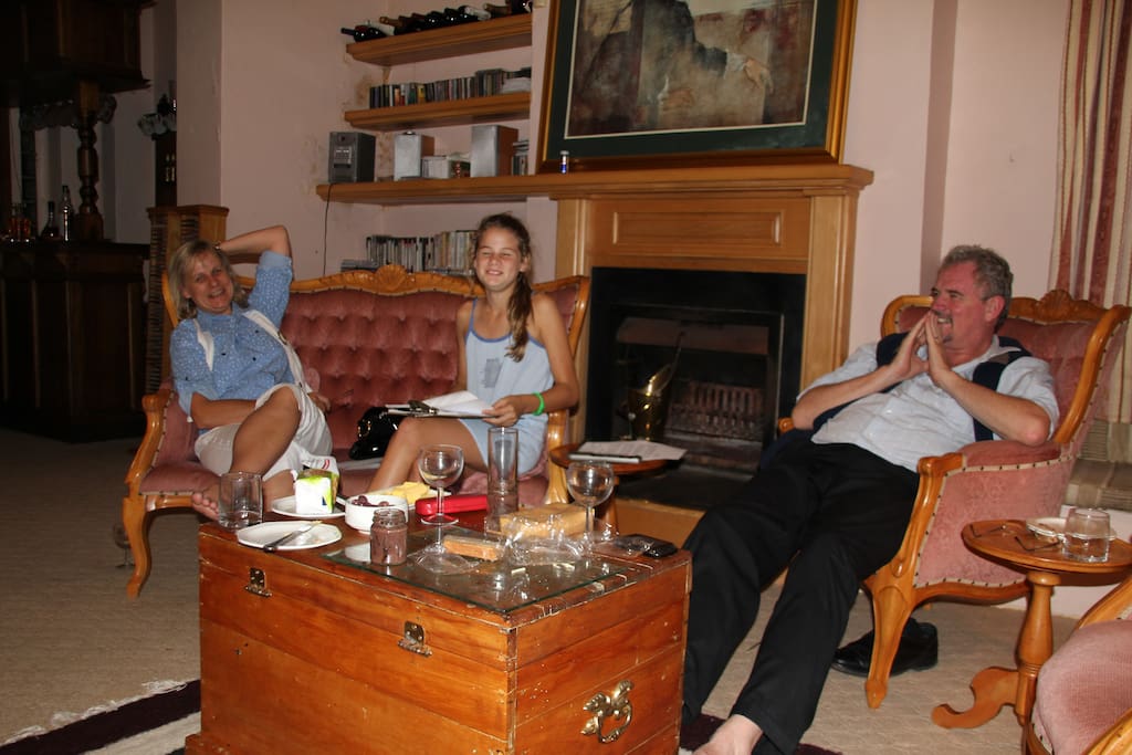 Rest time in the lounge, with fire place.