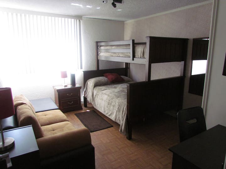 1号卧室配有Litera、衣橱、电视、书桌、扶手椅 