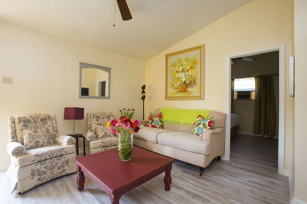 Living room & entrance to bedroom