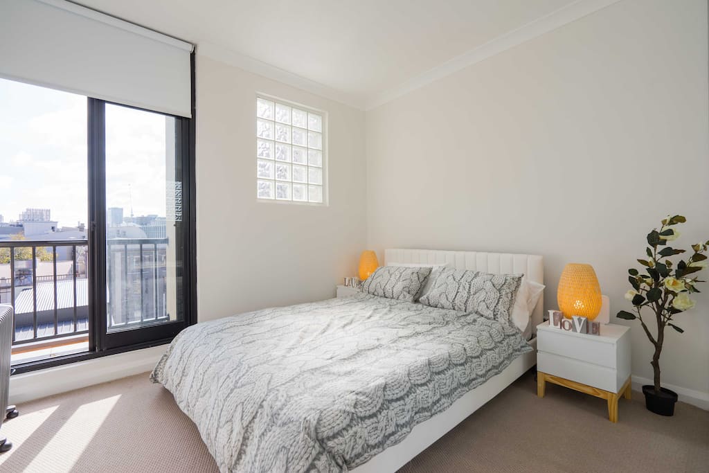 Enjoy the new queen bed in the bedroom