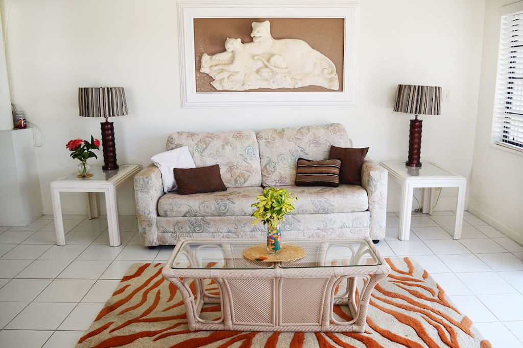The settee opens into a queen-sized bed