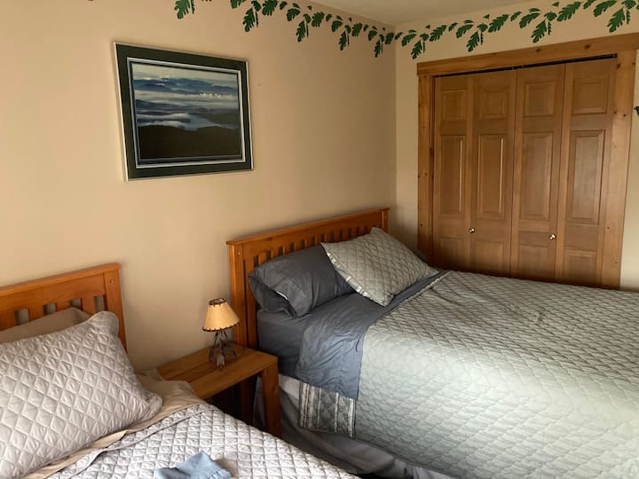 Dhomë gjumi në nivelin e liqenit në anën tjetër të barit të lagur.  Krevat dopio për reklama.