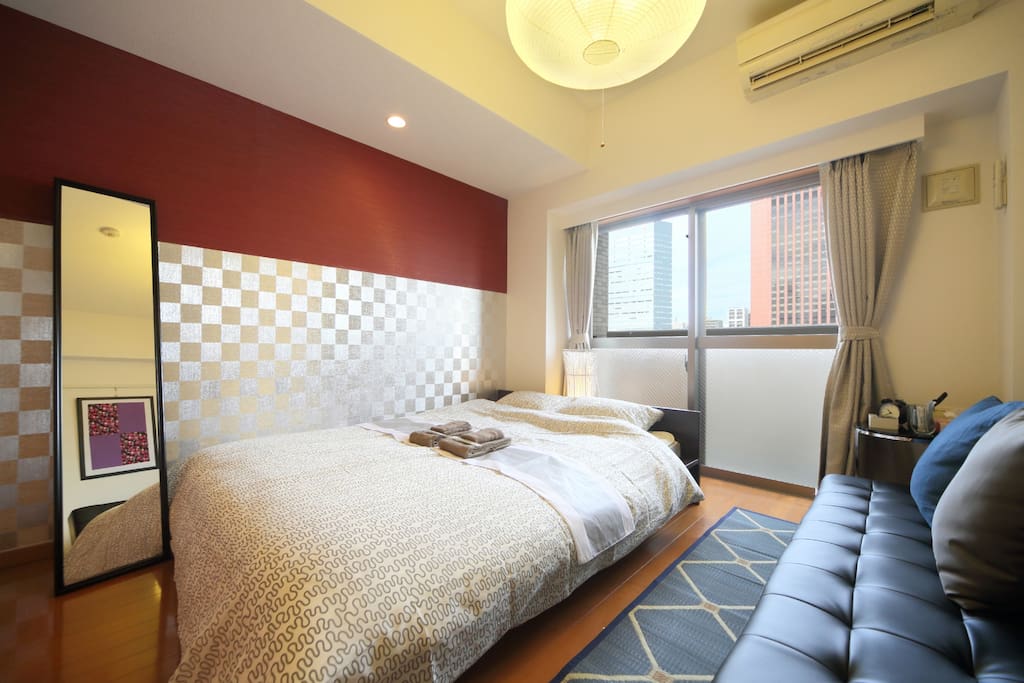 Studio Apartment with one double bed and one single sofa bed