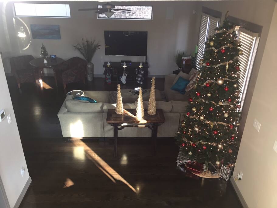 View from stairs into living area