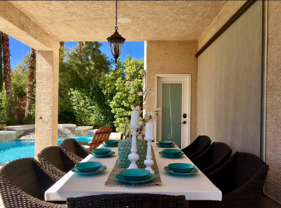 Outdoor table seats 8.