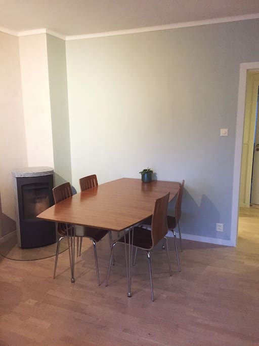 The dining table and the fire place