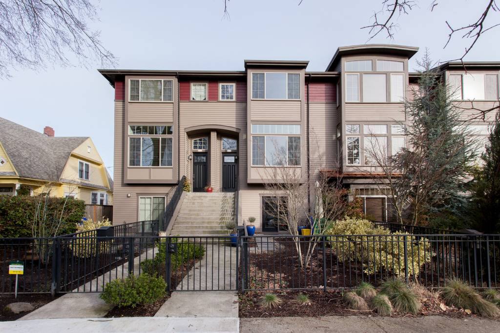View of Row Home from the street - private studio lower level, left side, separate entrance.