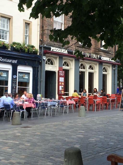 Local restaurants and bars at foot of apartment
