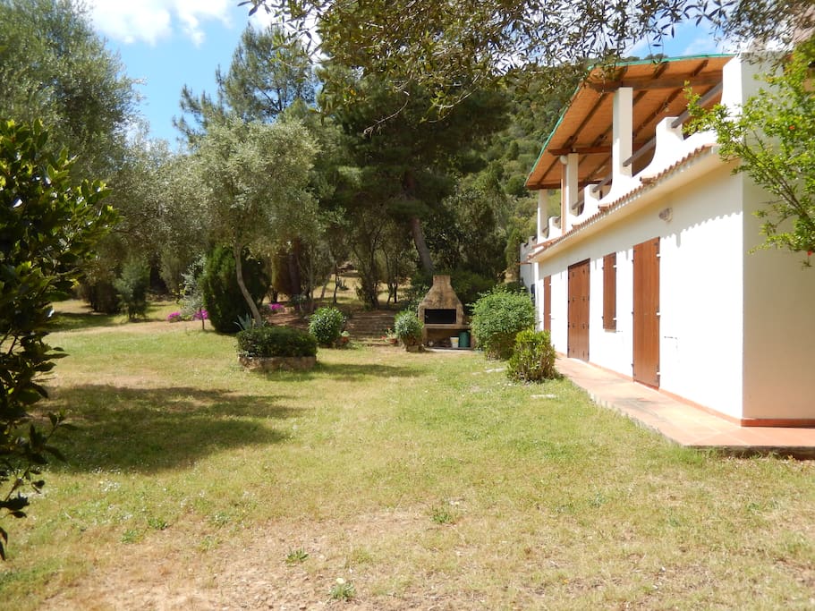 Giardino fronte casa e barbecue