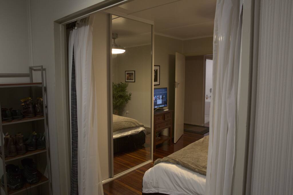 Within extra bed space. Fits a single bed. Has blockout curtains with lighting on separate switch.