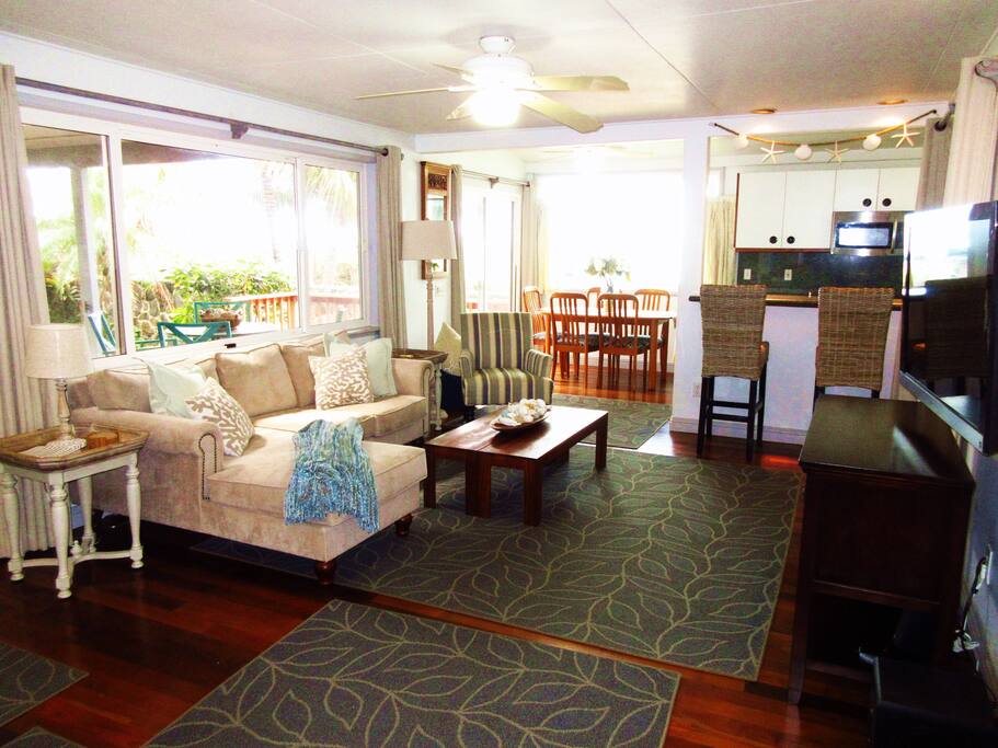 Open concept living and dining are light and airy.