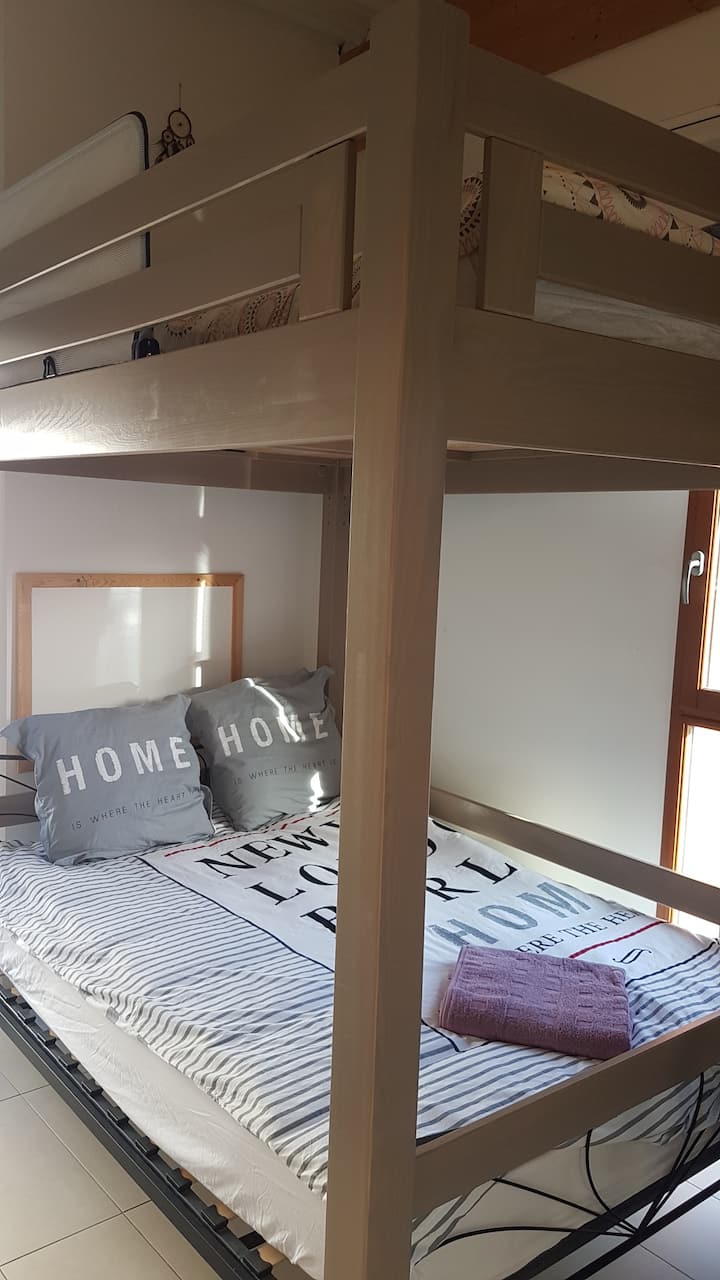 Bedroom 3 with Mezzanine and a double bed,  with en suite toilet and bathroom