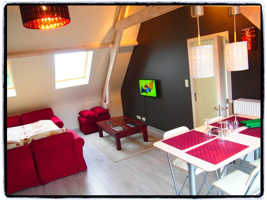 Espace de vie confortable et neuf, complétement épuré aux couleurs zen