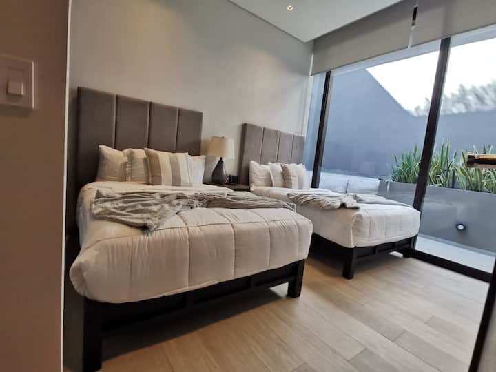 Two full size mattresses they're  54”W x 75” L each. This size mattress may also be referred to as a standard double.