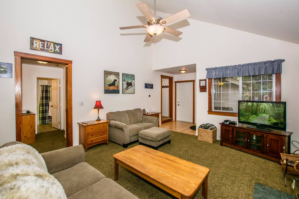 Great living room area with wood stove