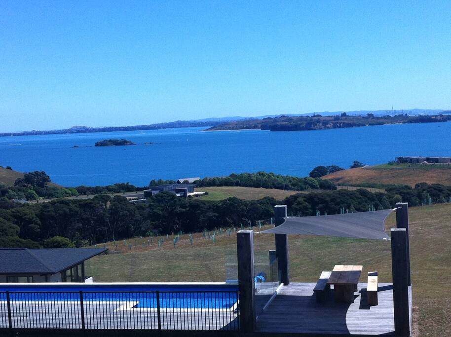 15m Heated Swimming Pool looking back over Motohe Island & Auckland City