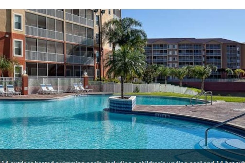 14 outdoor heated swimming pools, including a children's wading pool and 14 hot tubs conveniently located throughout the resort