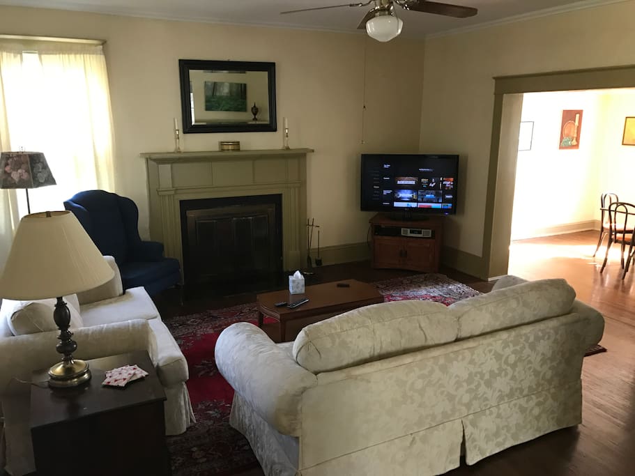 Living room with 47"TV and Fire Stick for video streaming